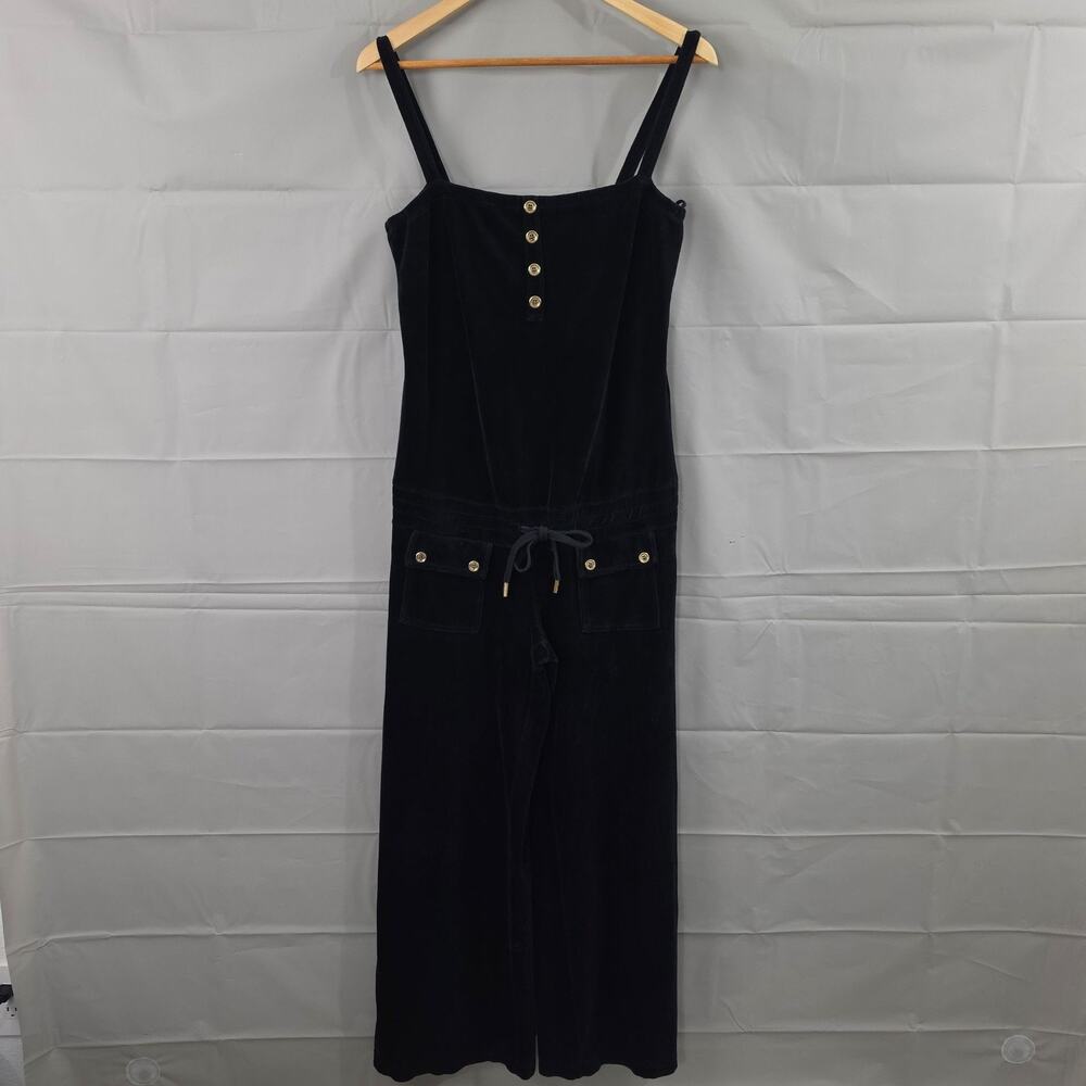 Vtg Juicy Couture Jumpsuit Medium Black Velour Wide Leg Lounge 90s Y2K Iconic
